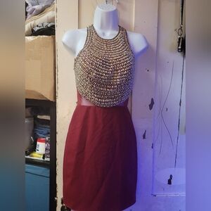 Vienna Prom Gold Embellished Halter Sheath Dress